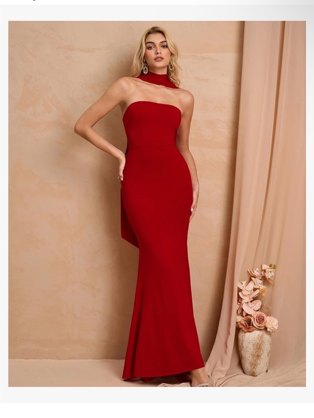NWT Strapless Red Evening Gown with Scarf Neck